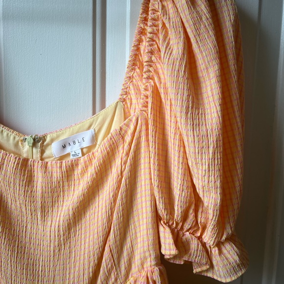 MABLE Orange Puff Sleeve Gingham Mini Dress - Picture 3 of 5
